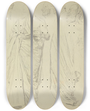Triptych art skateboard deck of Otto Greiner Studies Of Men In Togas Recto by Otto Greiner (1869-1916)