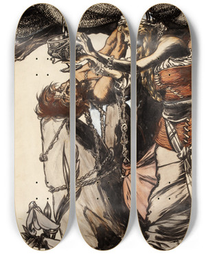 Triptych art skateboard deck of Arthur Rackham Loki And Sigyn by Arthur Rackham (1867-1939)