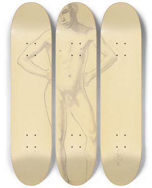 Triptych art skateboard deck of Hermann Lismann Male Nude by Hermann Lismann (1878-1943)