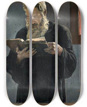 Triptych art skateboard deck of Ferdinand Hodler Reading Priest by Ferdinand Hodler (1853-1918)