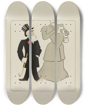 Triptych art skateboard deck of Georges Goursat Sem M Et Mme Clasens by Georges Goursat (Sem) (1863-1934)