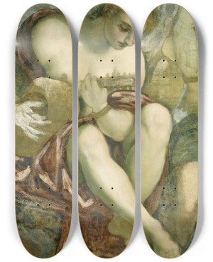 Triptych art skateboard deck of Jacopo Tintoretto Muse With Lute by Jacopo Tintoretto (1518-1594)