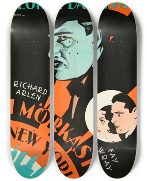 Triptych art skateboard deck of Eric Rohman Thunderbolt by Eric Rohman (1891-1949)