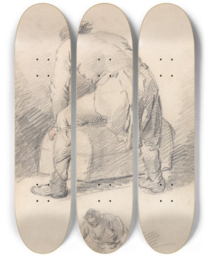 Triptych art skateboard deck of George Morland A Man Lifting A Trunk Two Studies On One Sheet by George Morland (1763-1804)