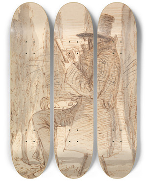Triptych art skateboard deck of James Smetham The Artist Sketching by James Smetham (1821-1889)