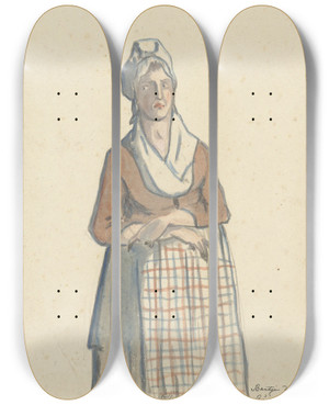 Triptych art skateboard deck of Christiaan Andriessen Bartje De Buikspreekster Dagboek 22 Januari by Christiaan Andriessen (1775-1846)