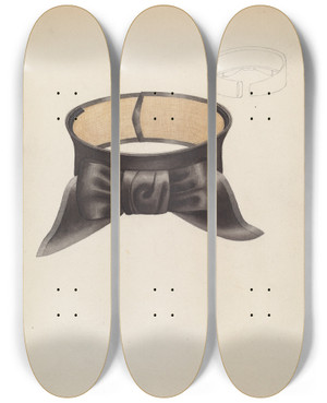 Triptych art skateboard deck of Marie Mitchell Cravat by Marie Mitchell
