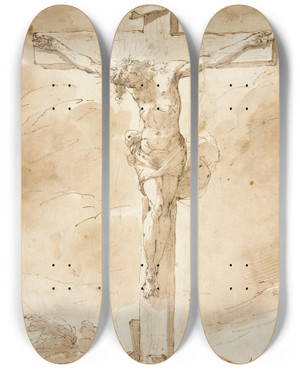 Triptych art skateboard deck of Ubaldo Gandolfi Christ On The Cross by Ubaldo Gandolfi (1728-1781)