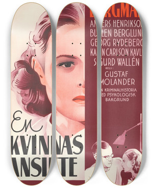 Triptych art skateboard deck of Eric Rohman A Womans Face by Eric Rohman (1891-1949)