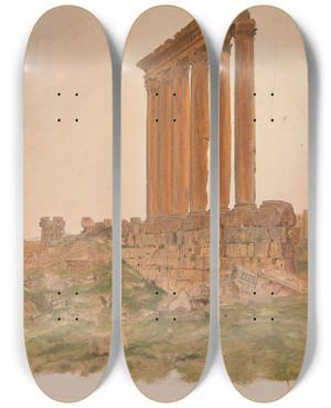 Triptych art skateboard deck of Frederic Edwin Church Ruins Of The Temple Of Zeus Baalbek by Frederic Edwin Church (1826-1900) Triptych art skateboard deck of Frederic Edwin Church Ruins Of The Temple Of Zeus Baalbek by Frederic Edwin Church (1826-1900)