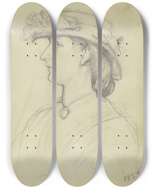 Triptych art skateboard deck of Otto Scholderer Damenbildnis Mit Hut Im Profil Nach Links_2 by Otto Scholderer (1834-1902)