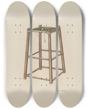 Triptych art skateboard deck of Ursula Lauderdale Office High Stool by Ursula Lauderdale