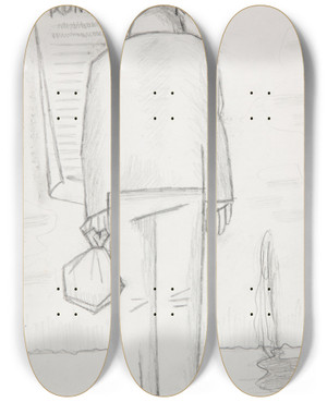 Triptych art skateboard deck of Marian Kopf Komunikat by Marian Kopf (1926-2019)