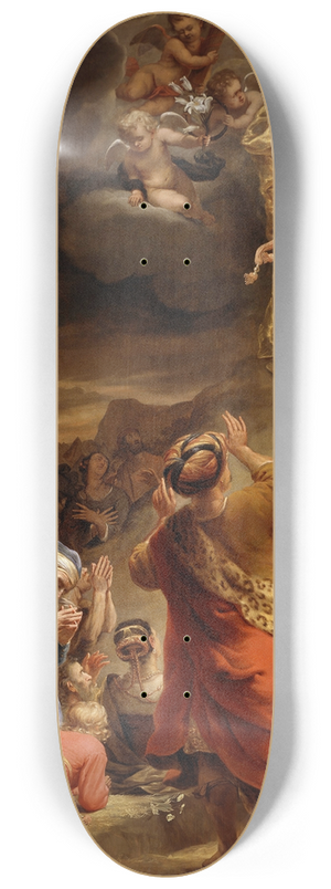 Ferdinand Bol - Moses descends from Mount Sinai with the Ten Commandments 8.25 inch art skate deck