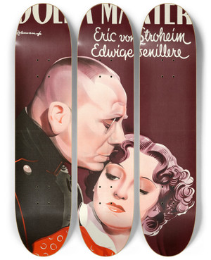 Triptych art skateboard deck of Eric Rohman Marthe Richard by Eric Rohman (1891-1949)