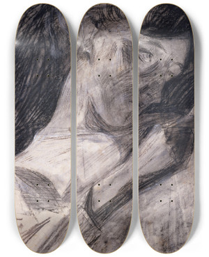 Triptych art skateboard deck of Umberto Boccioni Young Woman Reading Ines by Umberto Boccioni (1882-1916)