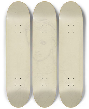 Triptych art skateboard deck of Victor Mller Bust Portrait Of A Girl by Victor Muller (1829-1871)