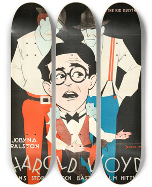 Triptych art skateboard deck of Eric Rohman The Kid Brother by Eric Rohman (1891-1949)
