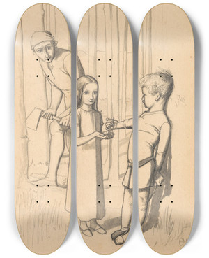Triptych art skateboard deck of Sir John Everett Millais Study For The Woodmans Daughter_1 by Sir John Everett Millais (1829-1896)