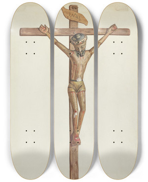 Triptych art skateboard deck of Carl Obergh Crucifix_1 by Carl Obergh