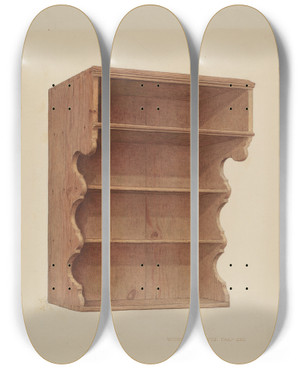 Triptych art skateboard deck of William H Edwards Hanging Shelf by William H Edwards