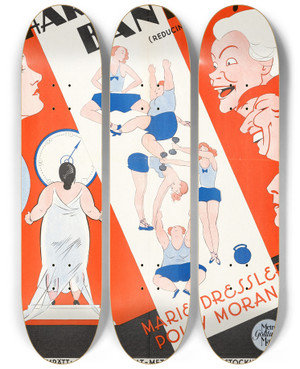 Triptych art skateboard deck of Eric Rohman Reducing by Eric Rohman (1891-1949)