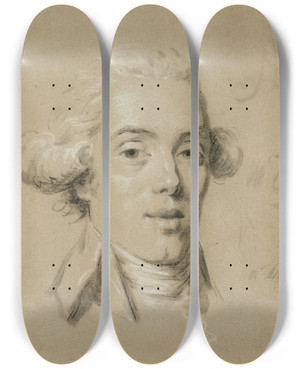 Triptych art skateboard deck of Claude Hoin Portrait Of A Young Man by Claude Hoin (1750-1817)