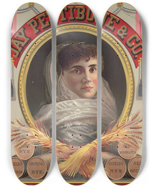 Triptych art skateboard deck of Wells Hope Co Jay Pettibone Co Distillers Buffalo Ny by Wells Hope Co (1845-1907)