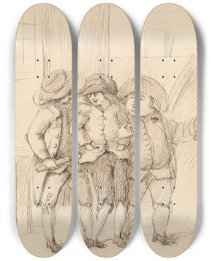 Triptych art skateboard deck of John Dunthorne A Poacher In Custody by John Dunthorne (1798-1832)