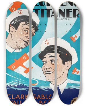 Triptych art skateboard deck of Eric Rohman Hell Divers by Eric Rohman (1891-1949)