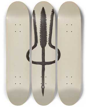 Triptych art skateboard deck of Edward Unger Eel Spear by Edward Unger