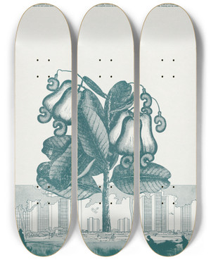 Triptych art skateboard deck of Coy Howard The Future New Towns by Coy Howard (1943)
