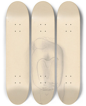 Triptych art skateboard deck of Mikul Galanda Tired Woman Seated by Mikulas Galanda (1895-1938)