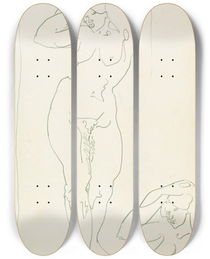 Triptych art skateboard deck of Henri Gaudierbrzeska Two Studies Of A Female Figure by Henri Gaudier-Brzeska (1891-1915)