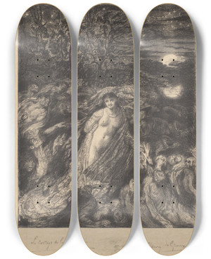 Triptych art skateboard deck of Henri De Groux Half Naakte Vrouw Aanbeden Door Een Groep Figuren by Henri de Groux (1867-1930)