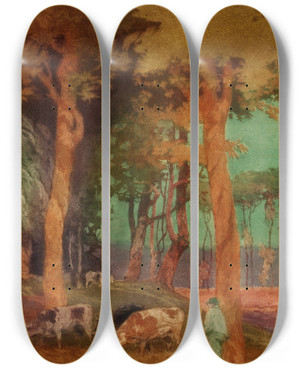 Triptych art skateboard deck of John W Cotton Bruges by John W Cotton (1868-1931)
