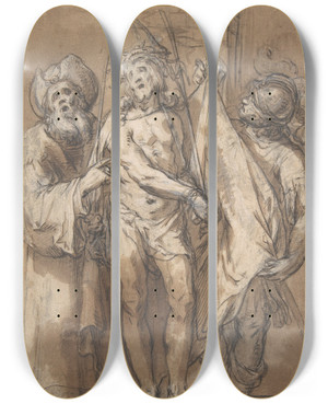 Triptych art skateboard deck of Abraham Bloemaert Ecce Homo by Abraham Bloemaert (1564-1651)