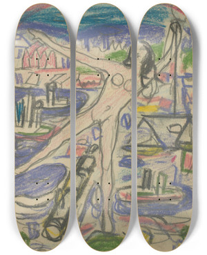 Triptych art skateboard deck of Edvard Munch Untitled 11 by Edvard Munch (1863-1944)