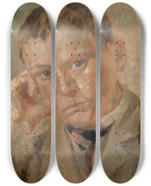 Triptych art skateboard deck of Milan Thomka Mitrovsk Portrait Of A Boy by Milan Thomka Mitrovsky (1875-1943)