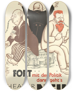 Triptych art skateboard deck of Paul Kammller Theatervorlage Nein by Paul Kammuller (1885-1946)