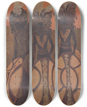 Triptych art skateboard deck of Cyprin Majernk Black Men by Cyprian Majernik (1909-1945)
