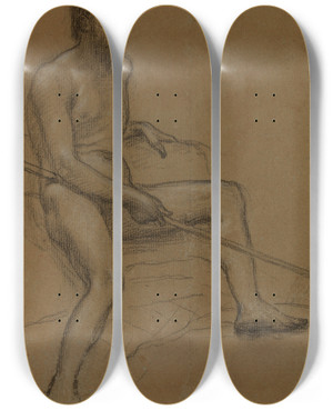 Triptych art skateboard deck of Pierre Puvis De Chavannes Homme Nu Assis Tenant Un Bton Dans La Main Droite by Pierre Puvis De Chavannes (1824-1898)