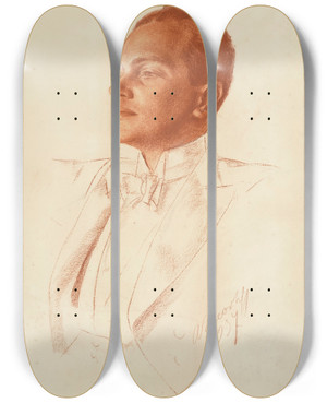 Triptych art skateboard deck of Alexandre Jacovleff Portrait Of The Conductor Antal Dorti 19061988 by Alexandre Jacovleff (1887-1938)