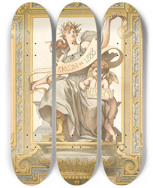 Triptych art skateboard deck of Gustave Boulanger Salon De 1888 by Gustave Boulanger (1824-1888)