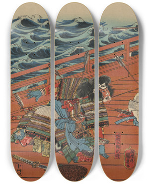 Triptych art skateboard deck of Utagawa Kuniyoshi Saga Gor Mitsutoki by Utagawa Kuniyoshi (1797-1861)