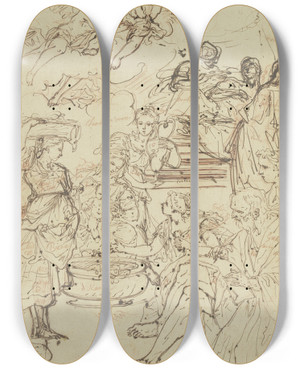 Triptych art skateboard deck of Felice Torelli Birth Of The Blessed Virgin Mary by Felice Torelli (1667-1748)