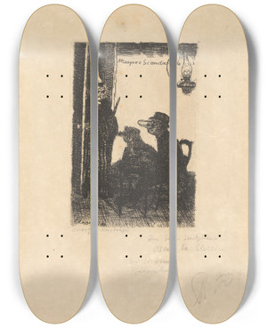 Triptych art skateboard deck of James Ensor Masques Scandaliss by James Ensor (1860-1949)