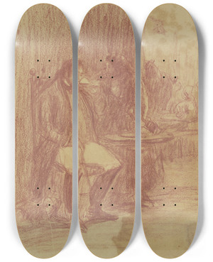 Triptych art skateboard deck of Francisco De Goya The Three Refreshments by Francisco de Goya (1746-1828)