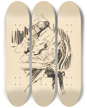 Triptych art skateboard deck of Arnold Peter Weiszkubnan At The Table Study by Arnold Peter Weisz-Kubnan (1898-1944)
