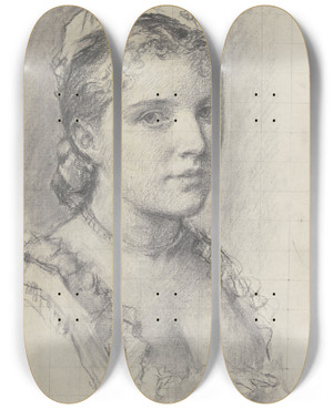 Triptych art skateboard deck of Otto Scholderer Bildnis Einer Jungen Frau Nach Rechts by Otto Scholderer (1834-1902)